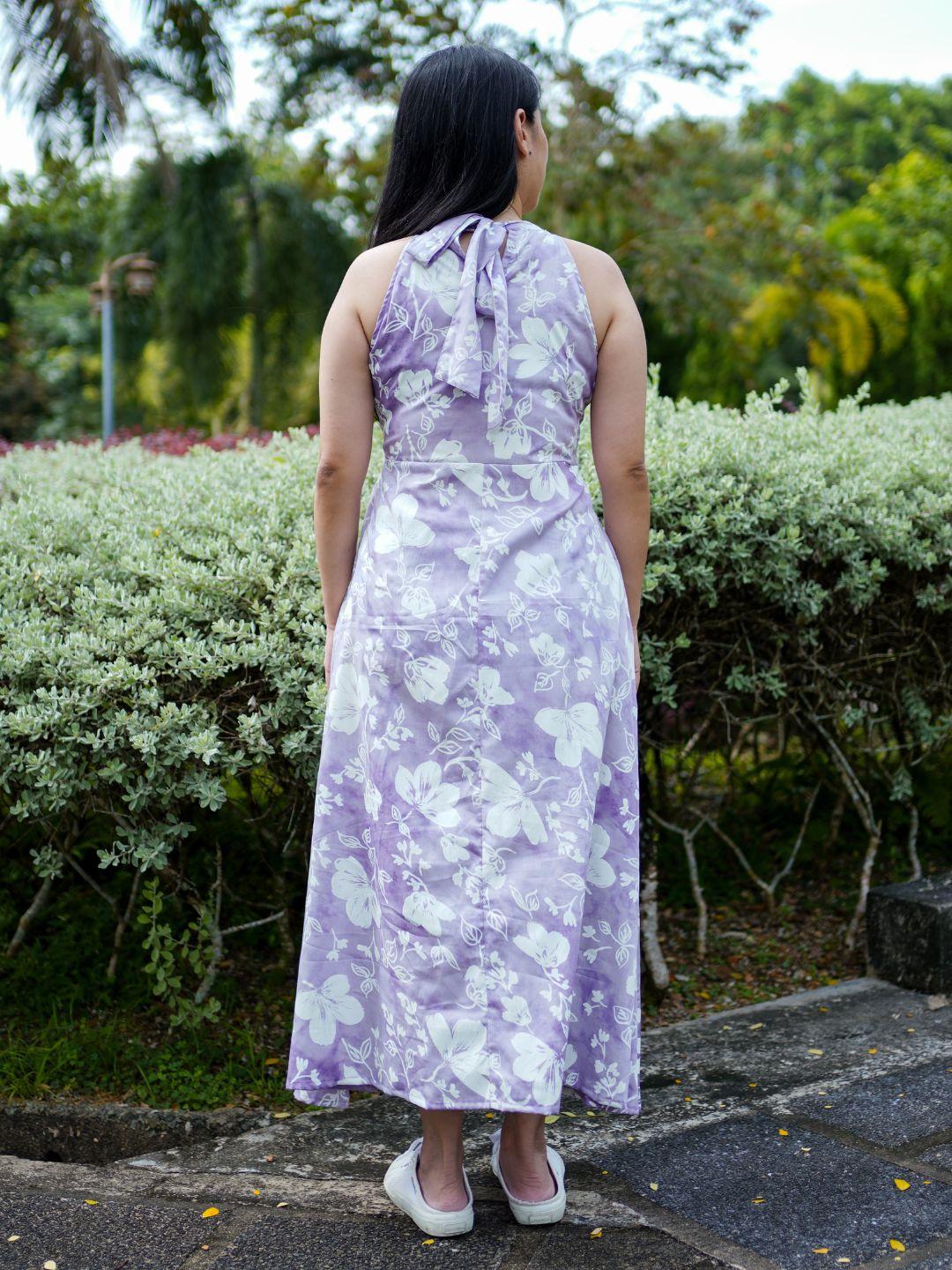 NIMBU | Eden Lavender Purple Women's Long Halter Dress in Muslin Cotton