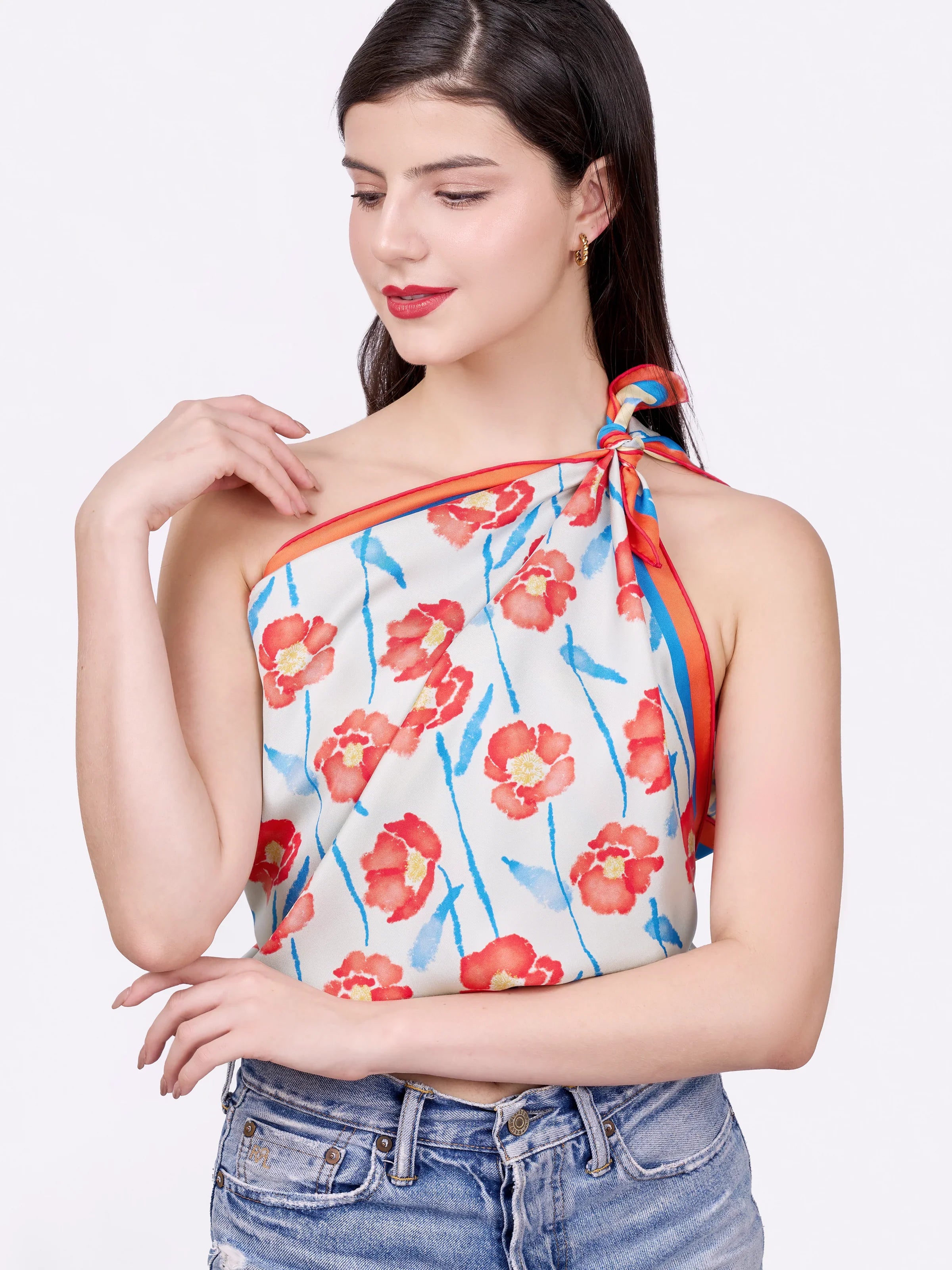 STUDIO QILING | Dancing Poppies Summer Mist Double Side Silk Scarf 100