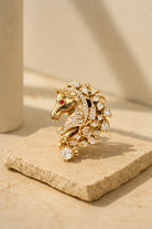 FOUNDATION JEWELLERS | 750 Y/G Peranakan Natural Rose Cut Diamond Pendant Brooch "Horse" 10.19gm Ruby2-010ct RCD41-1.14ct RCD1-0.51ct
