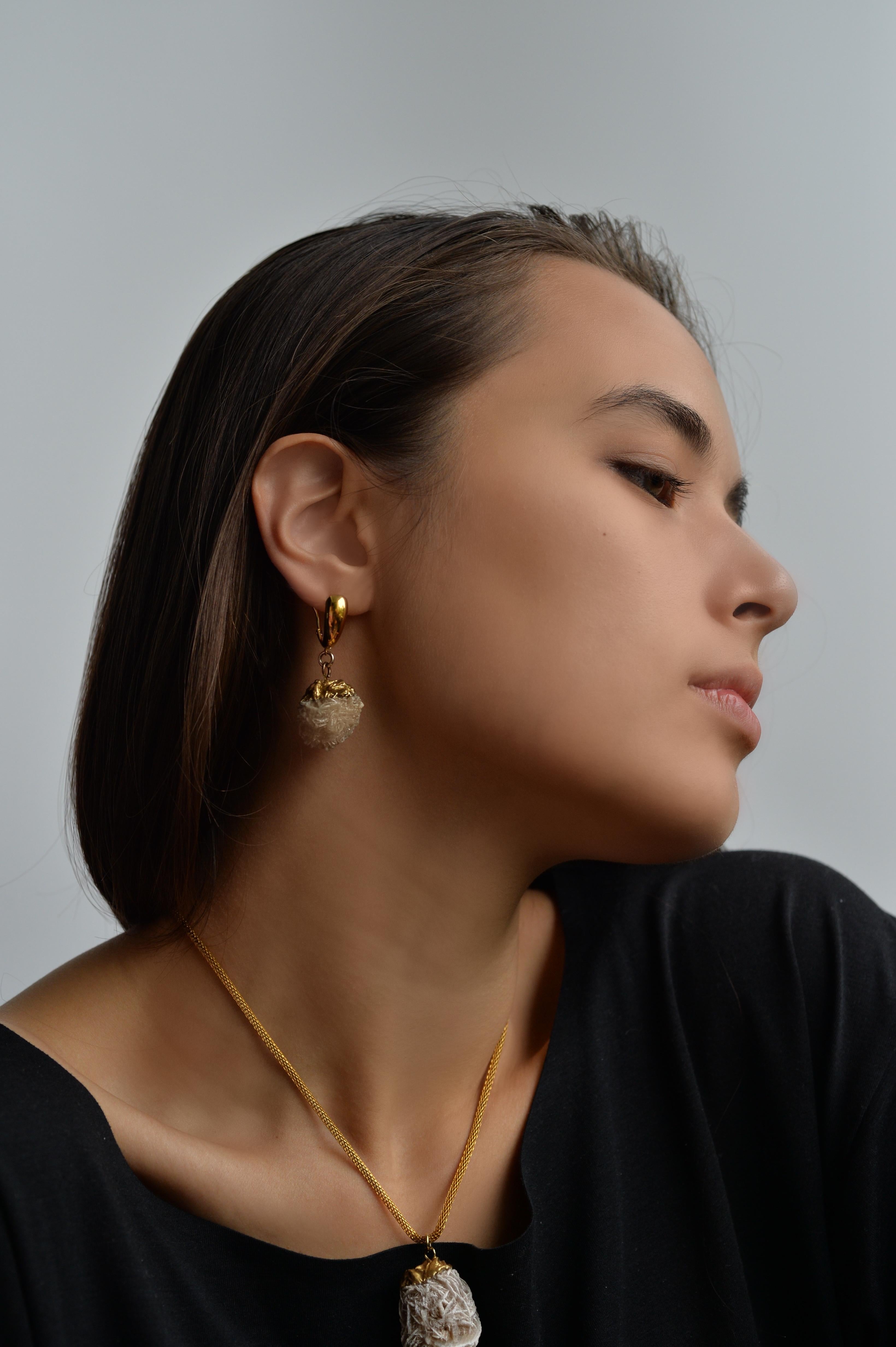 MARILYN TAN JEWELLERY | Natural Beige Desert Rose Clip and Post Gold Earrings