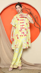 KANZI COLLECTION | Yellow Floral Cheongsam Pant Set