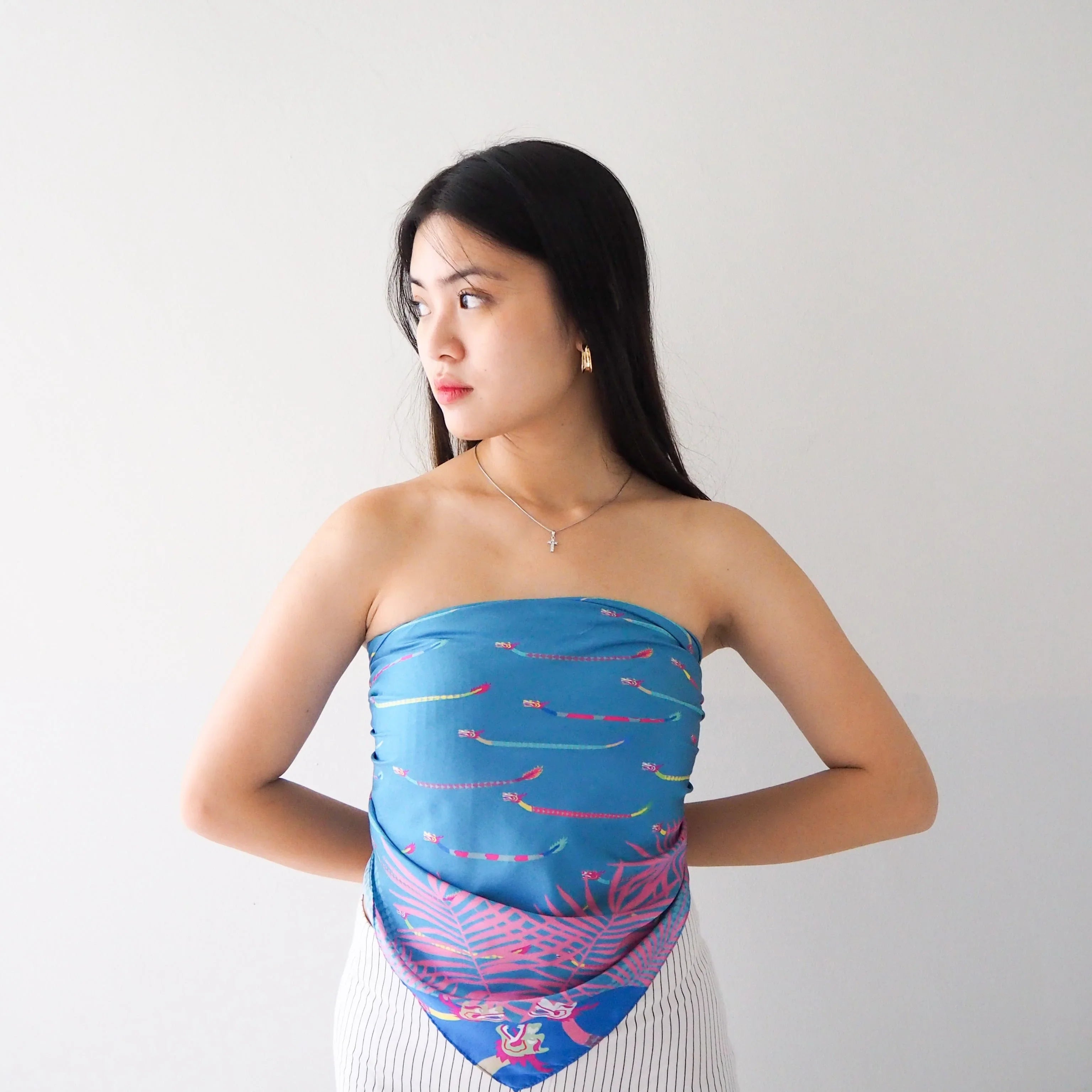 BINARY STYLE | Dragons On Singapore Water Silk Square Scarf 87X87 cm