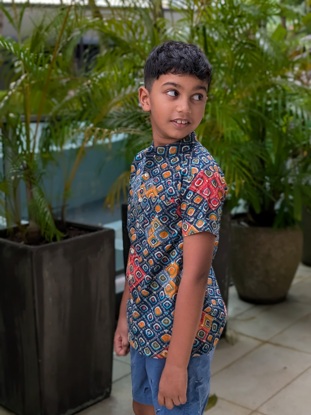 NIMBU | Jade Blue Kids Mandarin Cotton Shirt