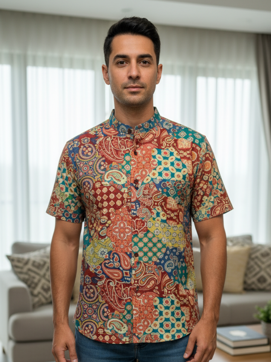 NIMBU | Harmony Multicolor Men Mandarin Cotton Shirt