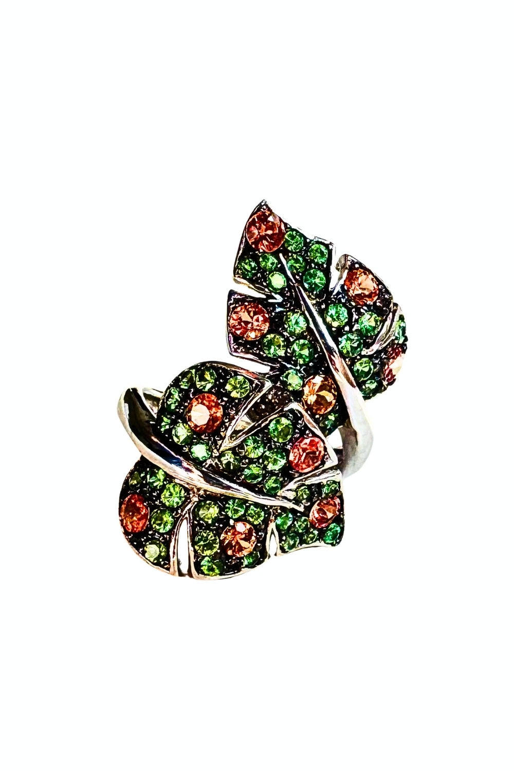CREATIVE JEWELLERY STUDIO | Orange Sapphire & Tsavorite Garnet, Rhodium Plated Silver Ring by Blissadora
