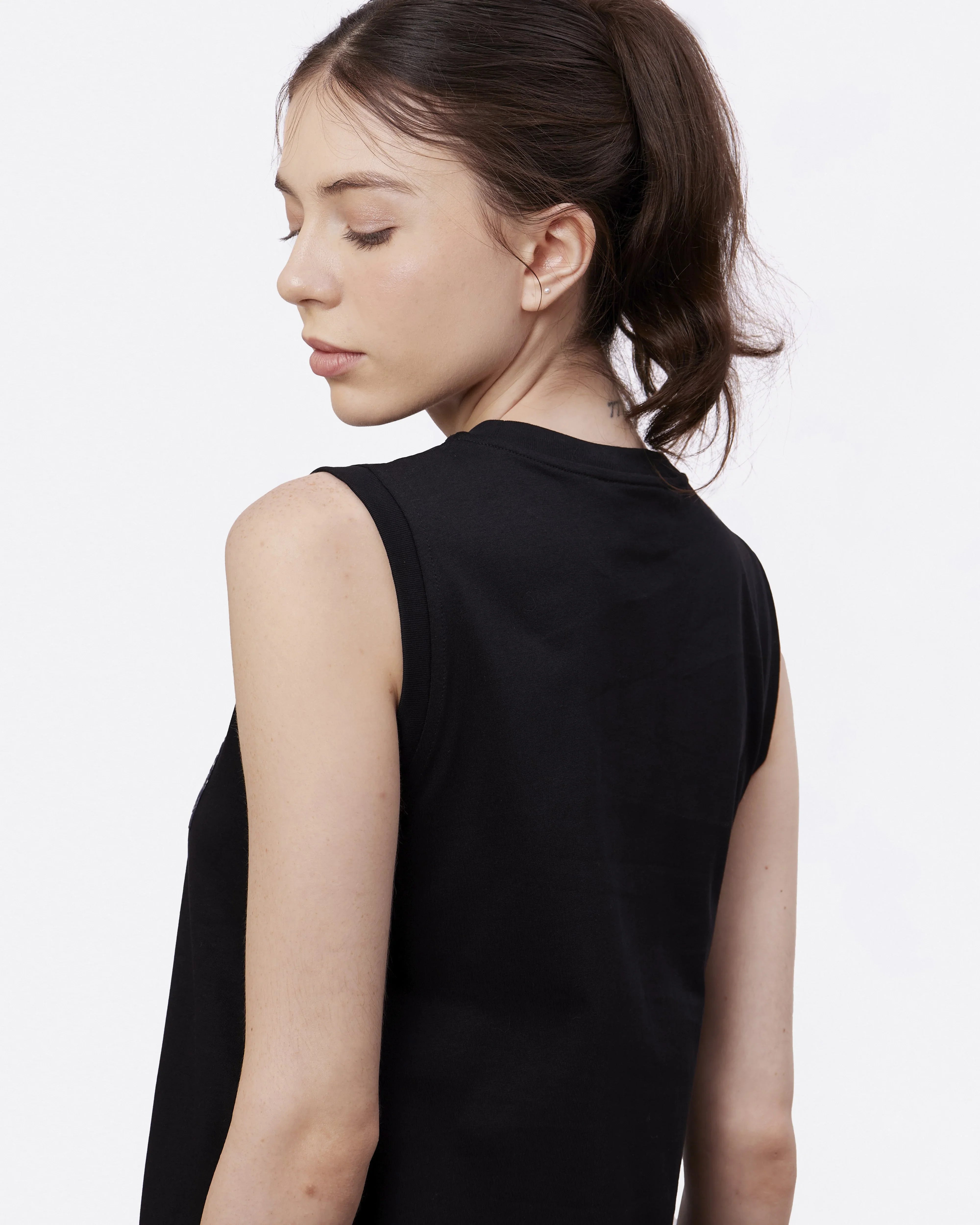 STUDIO QILING | Black Cotton Jersey Tank Dress