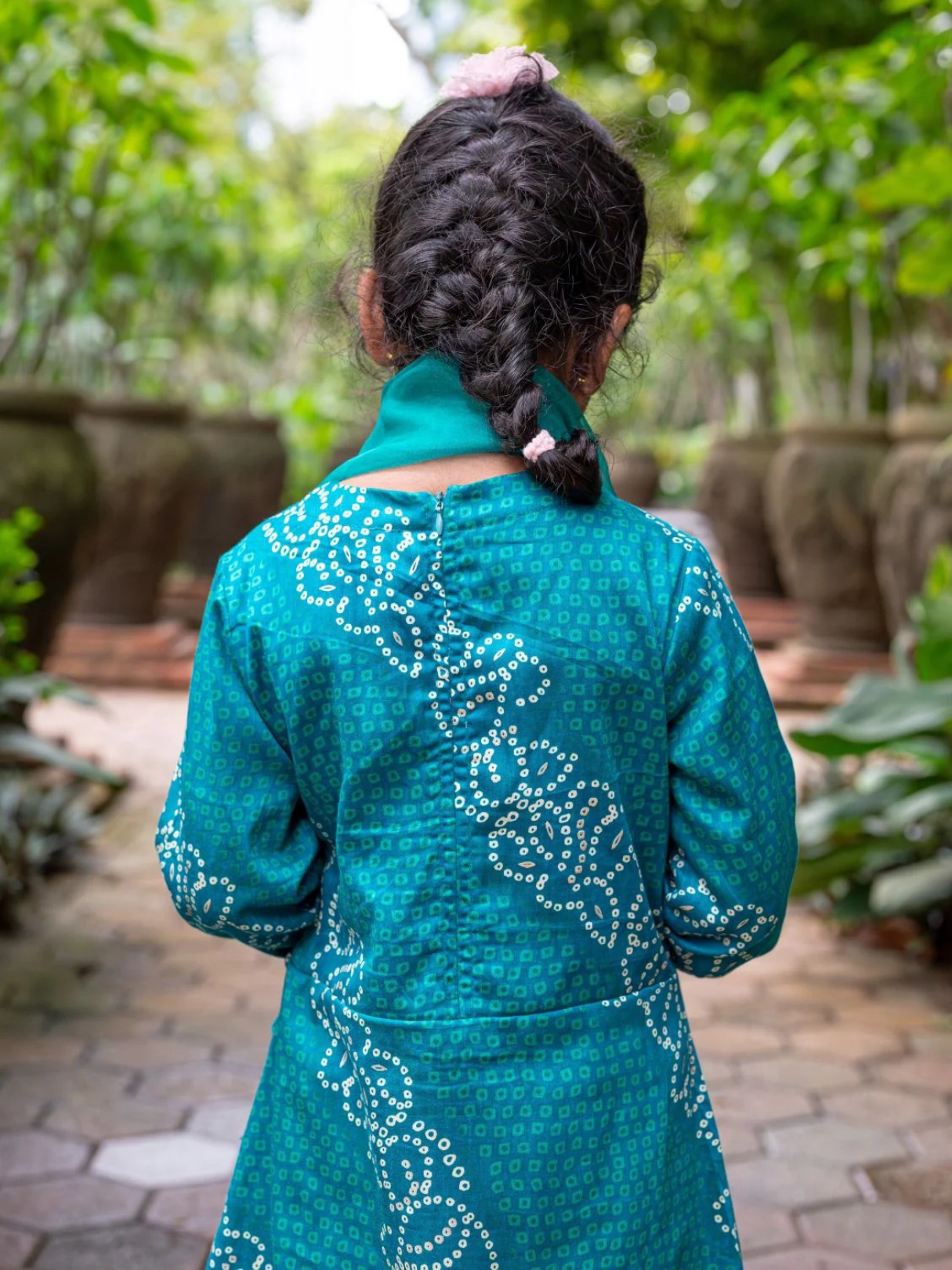 NIMBU | Shan Green Girls Angrakha Kurti Pant With Dupatta Set In Muslin Cotton
