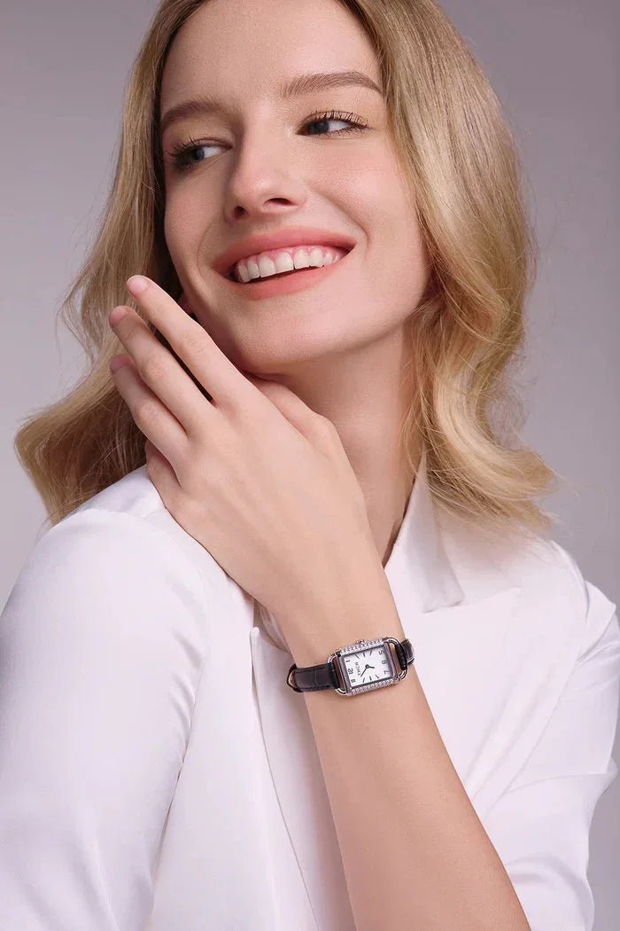 BLACK BY BLUE BRAVE | THCN H· II Eggshell White Dial Black Leather Strap Watch | Silver