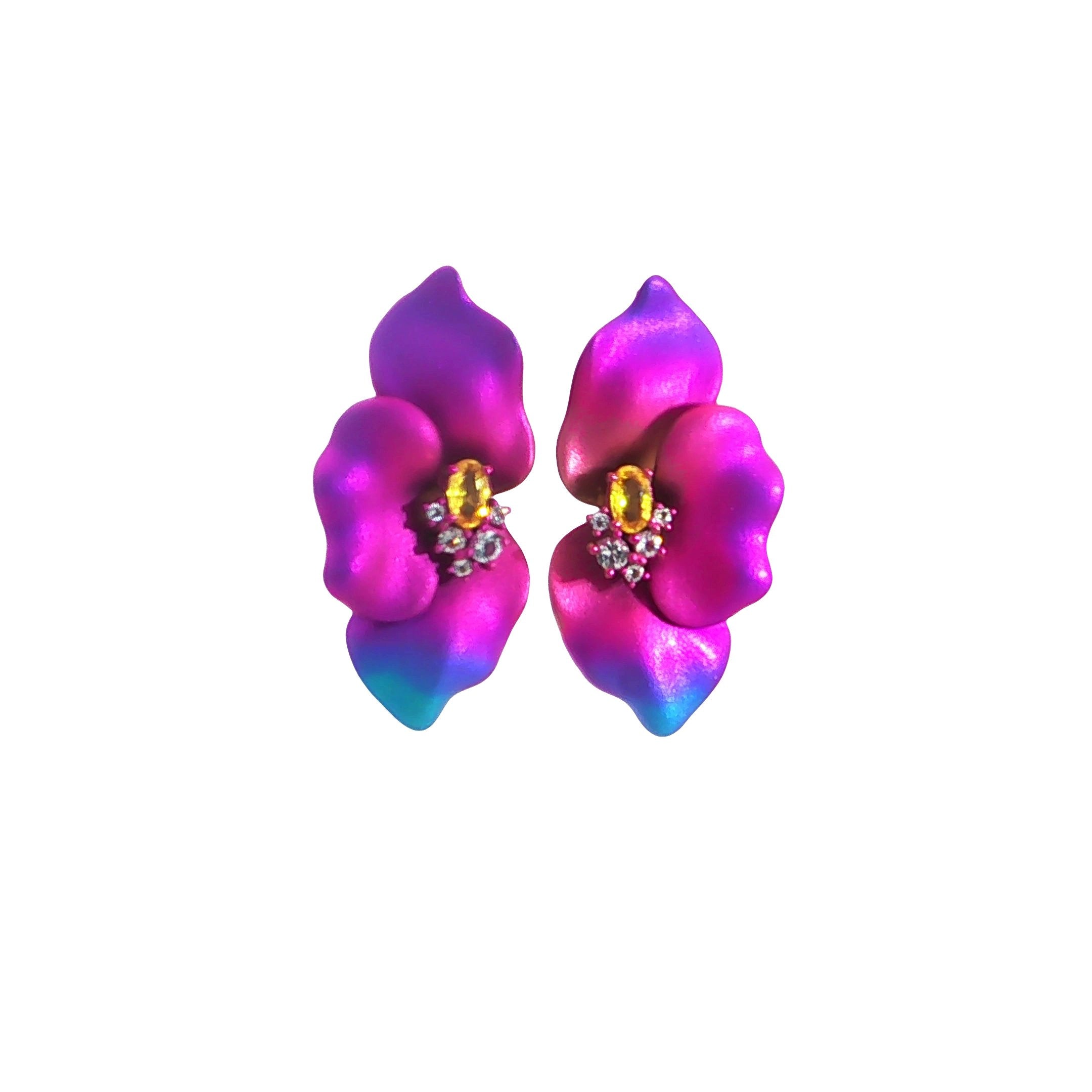 CREATIVE JEWELLERY STUDIO | My Tropical Garden: Artistic Titanium, Sapphire & Topaz "Orchid" Earrings 3 | Tyll Atelier