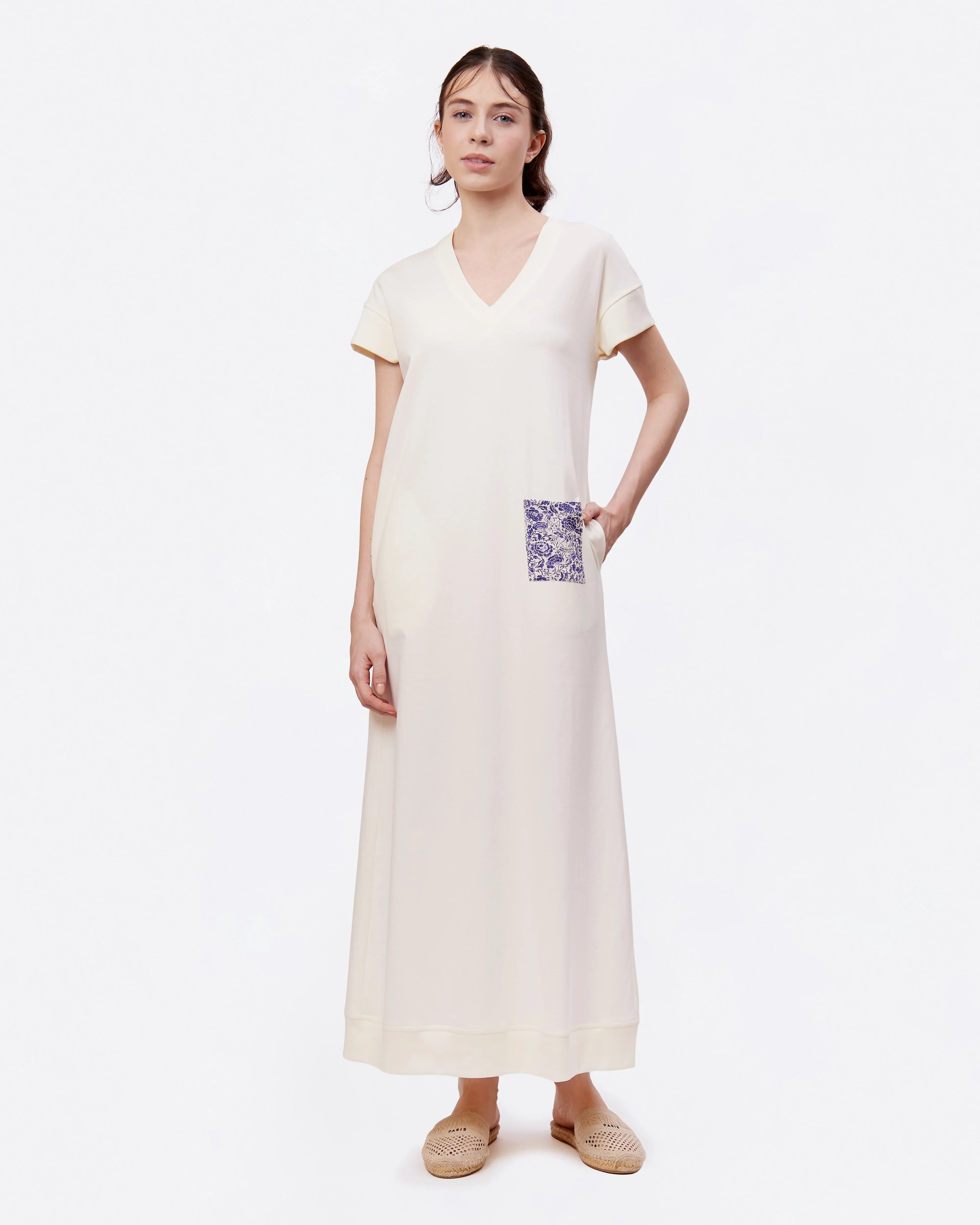 STUDIO QILING | Off White Cotton Jersey Maxi Dress