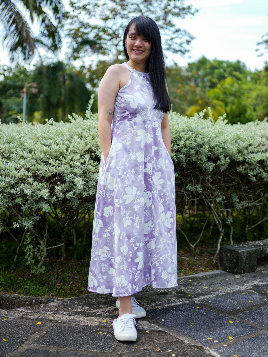 NIMBU | Eden Lavender Purple Women's Long Halter Dress in Muslin Cotton