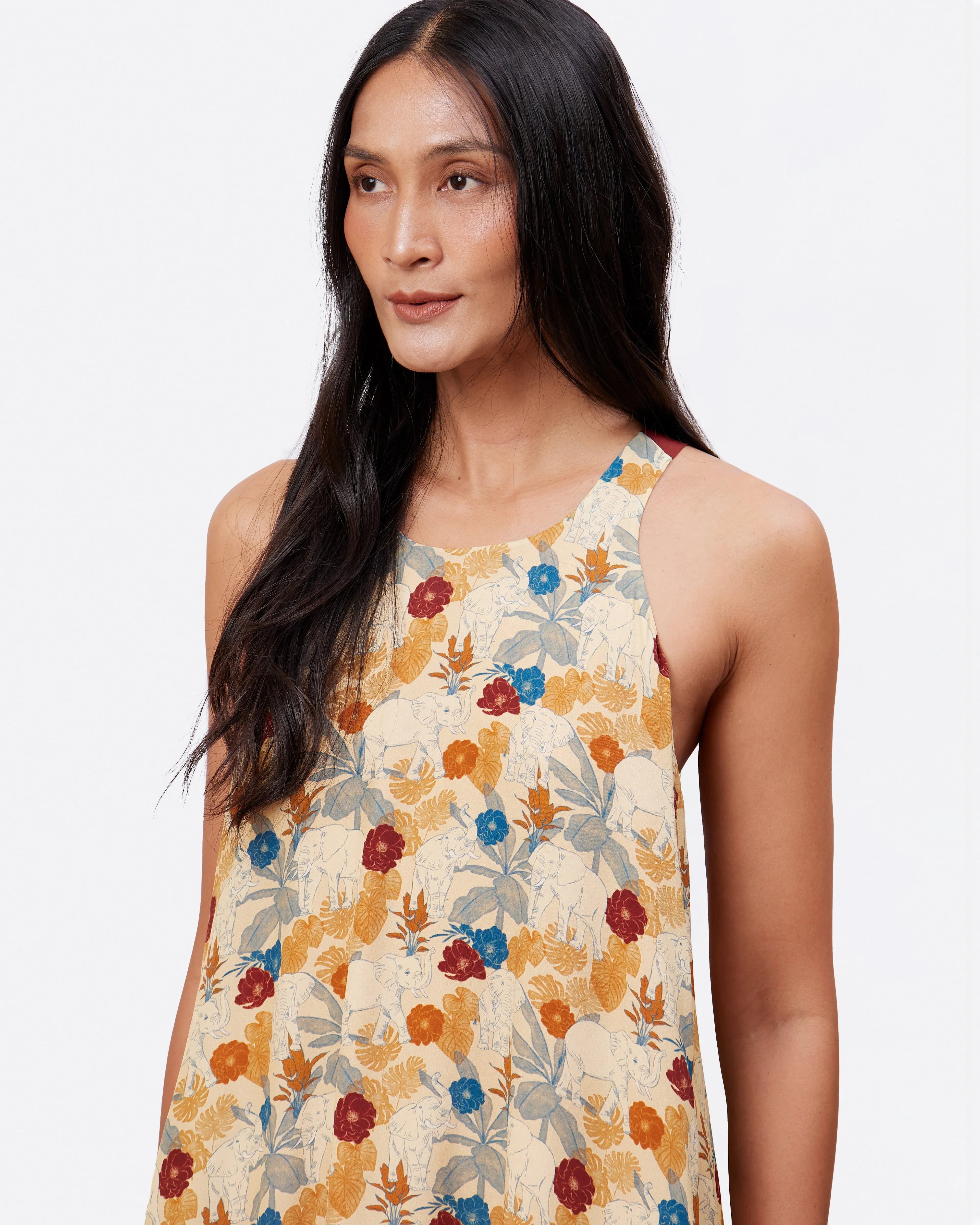 STUDIO QILING | Elephant Woods Reversible Silk Blend Maxi Dress