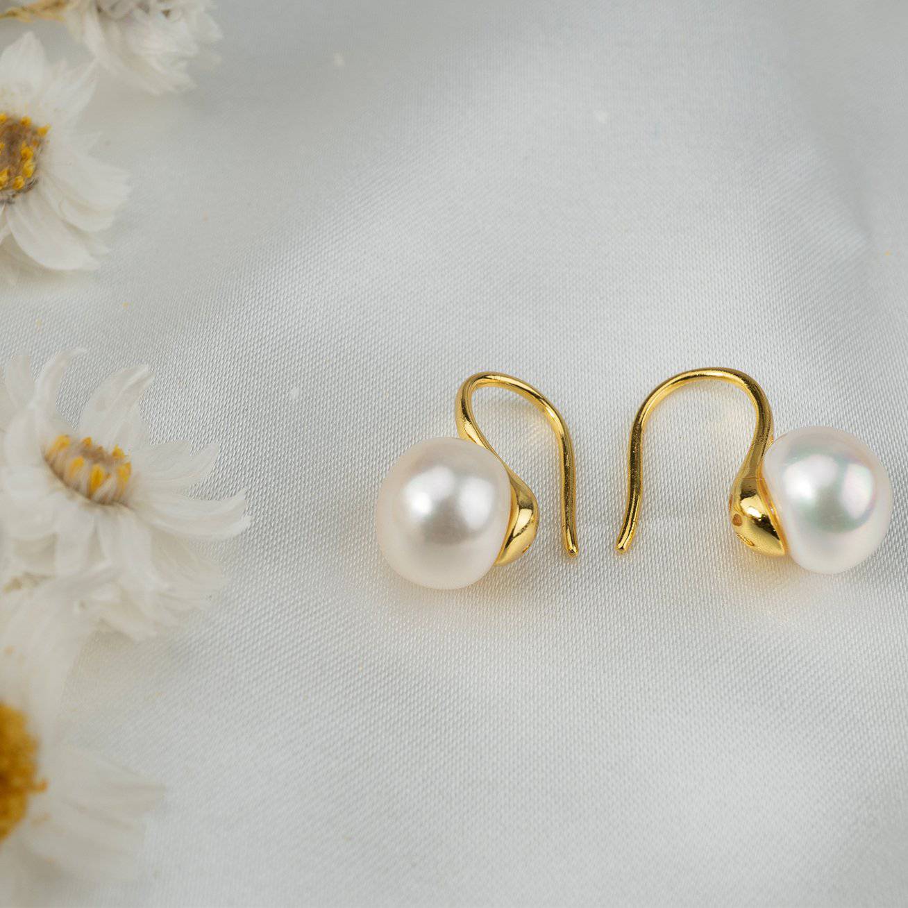 Elegant Freshwater Semi Round Pearl Earrings WE00132 - PEARLY LUSTRE